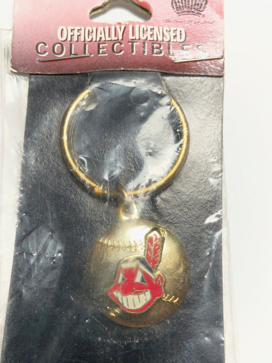 Cleveland Indians Vintage MLB 1997 Gold Baseball Wahoo Keychain