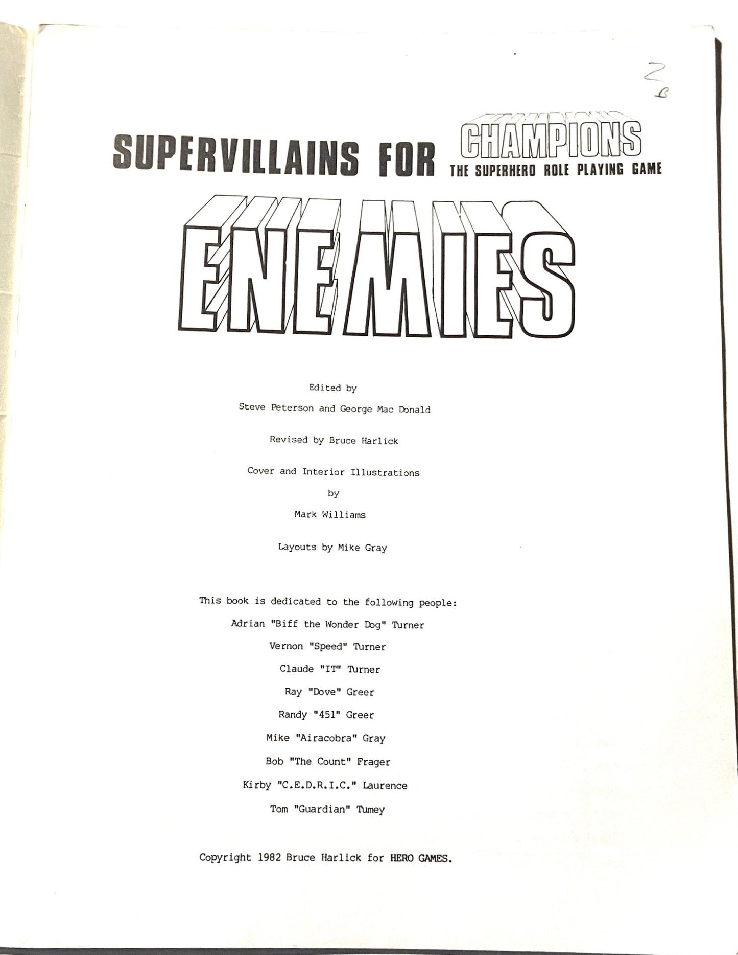 Enemies: "Supervillians for Champions" 1982