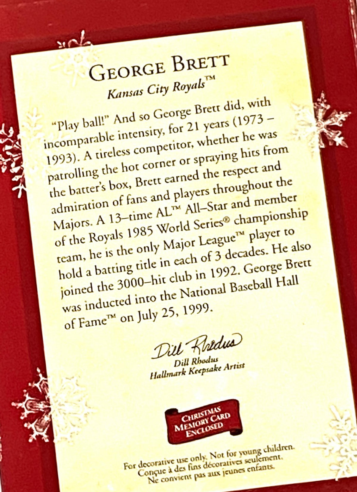 George Brett 2002 MLB Kansas City Royals Keepsake Used Ornament