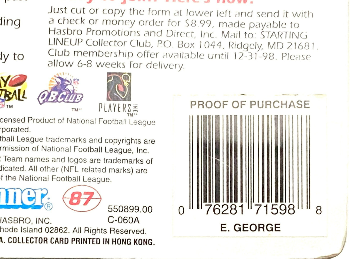Eddie George 1998 Tennessee Oilers NFL Starting Lineup NOS Figurine
