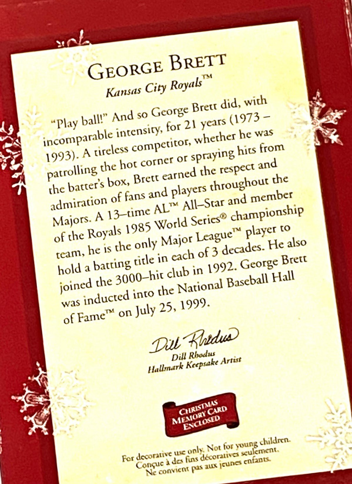 George Brett 2002 MLB Kansas City Royals Keepsake Used Ornament