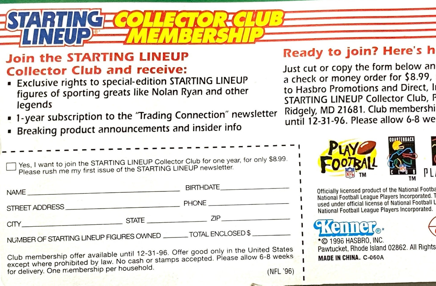 Mark Carrier 1996 NFL Carolina Panthers Starting Lineup NOS Figurine