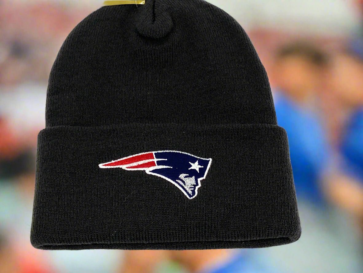 New England Patriots Vintage NFL Black Cuffed NOS Logo Knit Hat