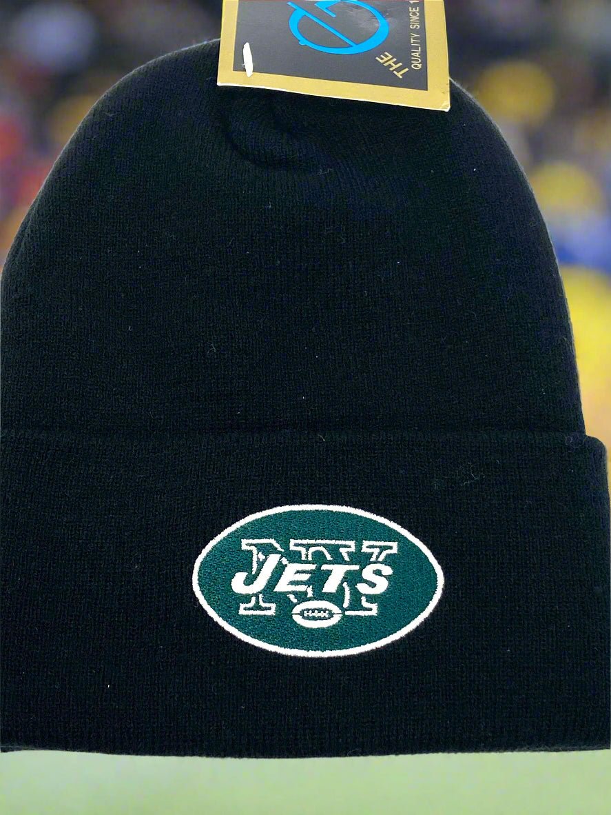 New York Jets Vintage NFL Black Cuffed Logo NOS Knit Hat
