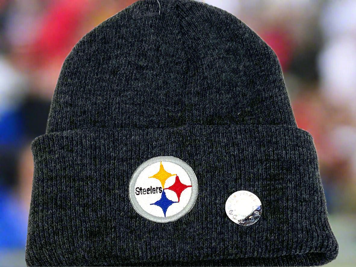 Pittsburgh Steelers Vintage NFL AFC Dark Gray NOS Cuffed Logo Knit Hat