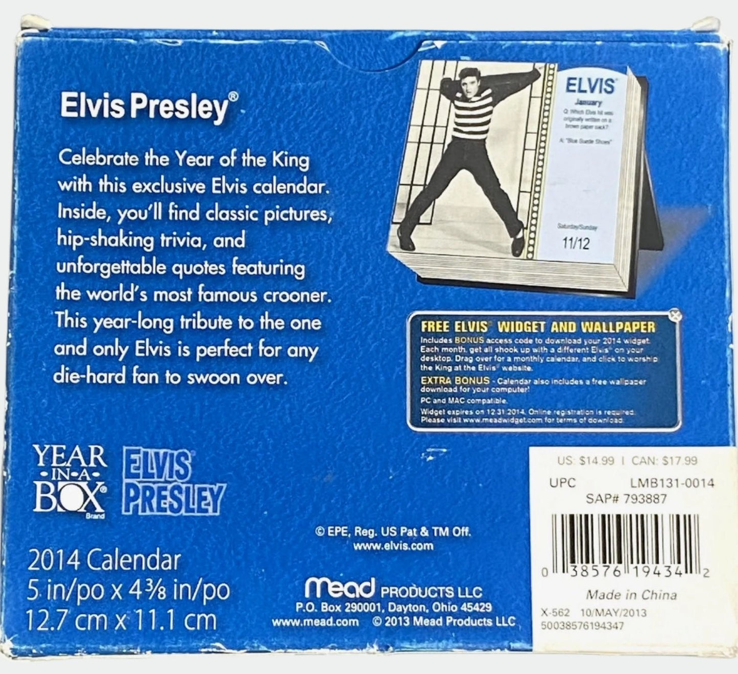 2014 Elvis Presley "Blue Suede" NOS Year-In-A-Box Calendar