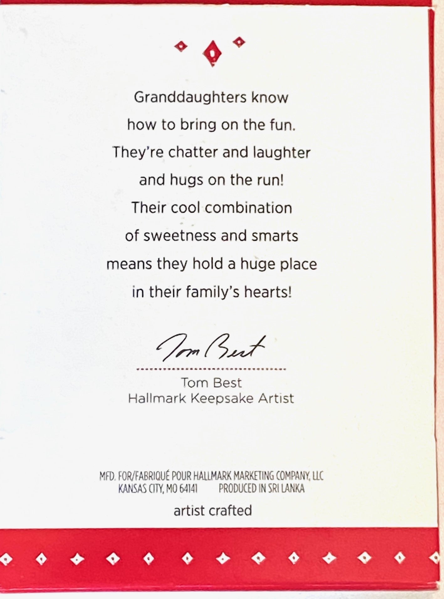 2015 "Granddaughter" Used Keepsake Ornament