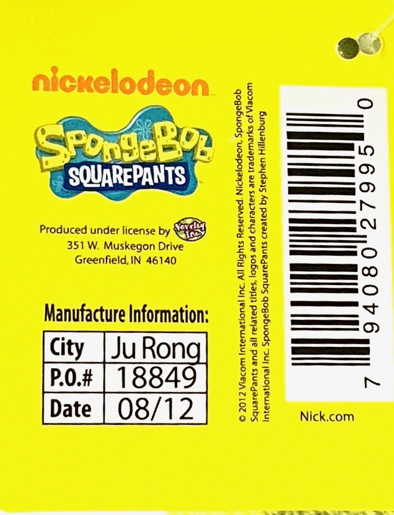 SpongeBob SquarePants 2012 Yellow Knit Hat Ages 3+