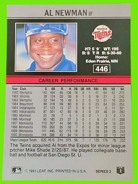 Al Newman #446 MLB Base Set 1991 Minnesota Twins by Leaf, Inc.