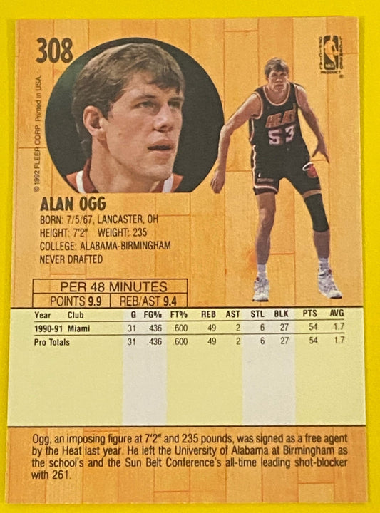 Alan Ogg RC 1991-92 NBA #308 Miami Heat by Fleer Corp.