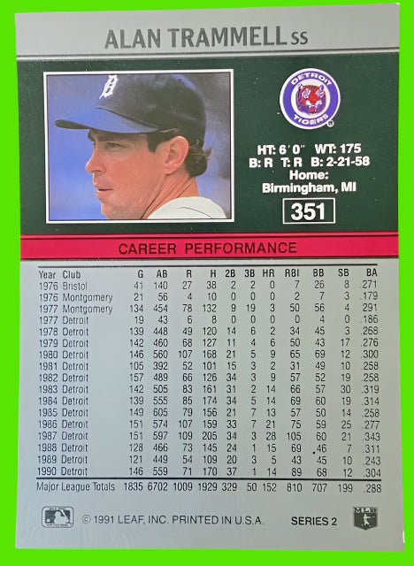 Alan Trammell #351 MLB Base Set 1991 Detroit Tigers by Leaf, Inc.