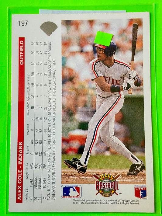 Alex Cole #197 MLB Base Set 1992 Cleveland Indians by Upper Deck