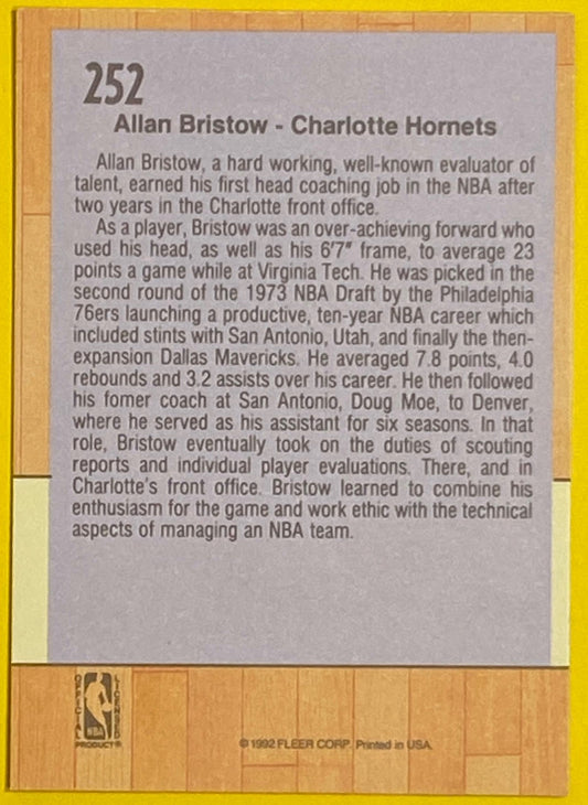 Allan Bristow (Coach) 1991-92 NBA Fleer Base Set #252 Charlotte Hornets