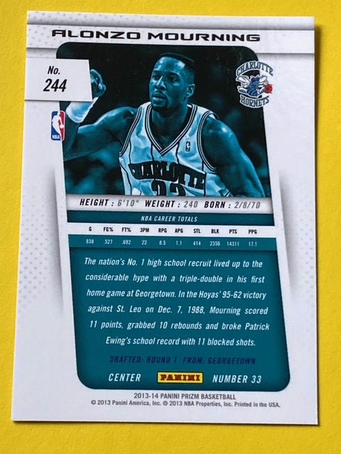 Alonzo Mourning #244 NBA Prizm 2013-14 Charlotte Hornets by Panini
