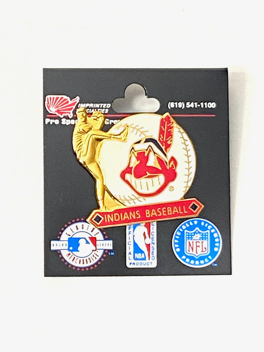 Cleveland Indians Vintage MLB Late '90s Pitcher/Ball/Chief Lapel Pin