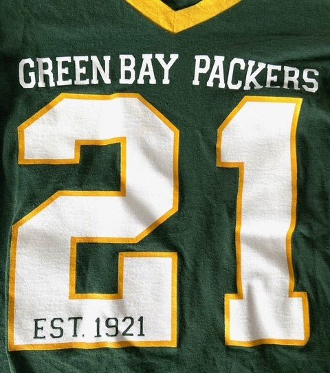 Green Bay Packers NFL 2014 Ladies XS Green Jersey Used T-Shirt