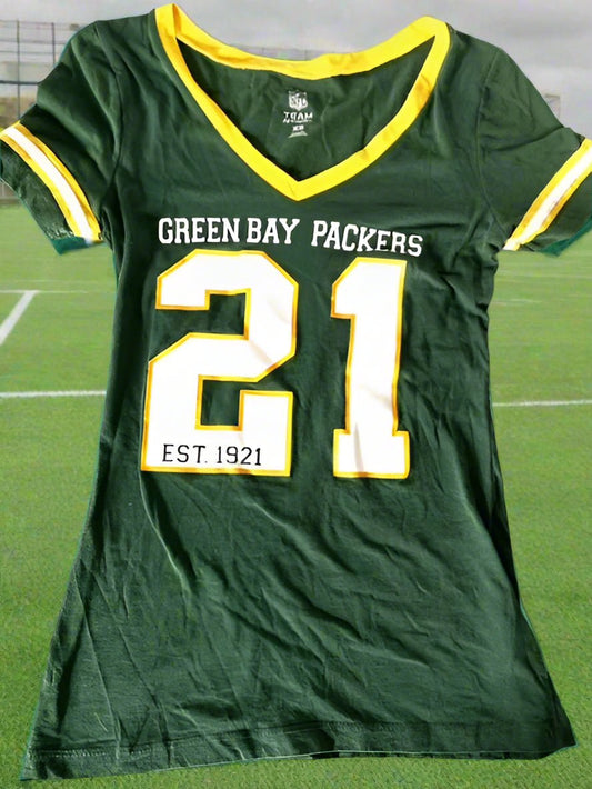 Green Bay Packers NFL 2014 Ladies XS Green Jersey Used T-Shirt