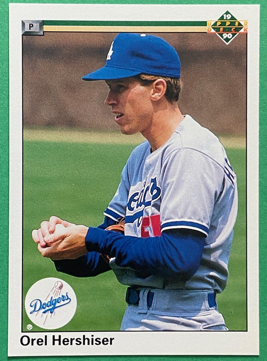 A collectible sports card featuring Orel Hershiser of the Los Angeles Dodgers, number 256 from the 1990 Upper Deck set.