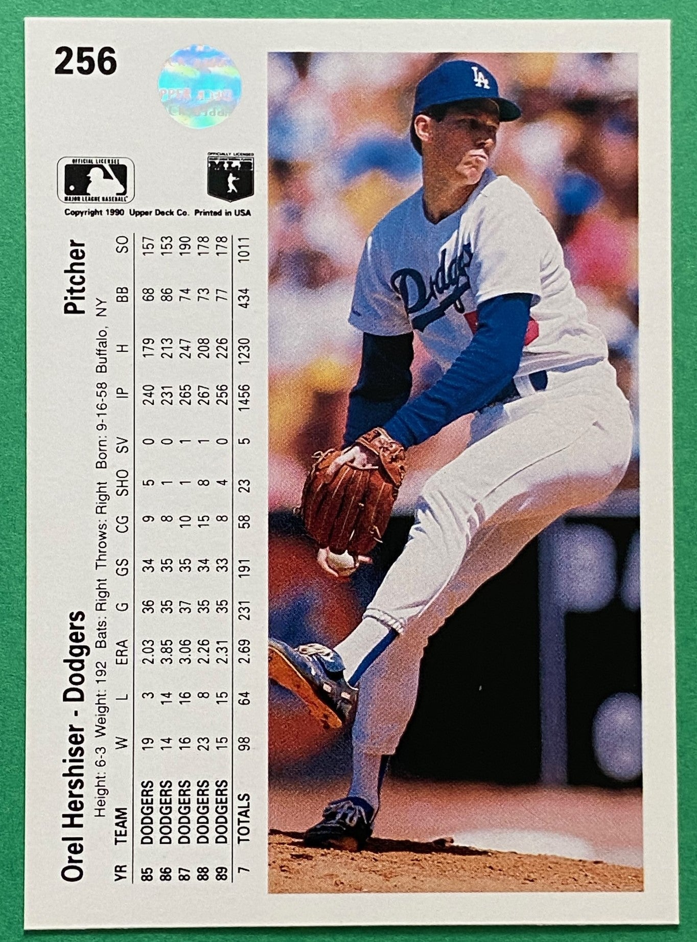 Orel Hershiser 1990 MLB #256 Los Angeles Dodgers