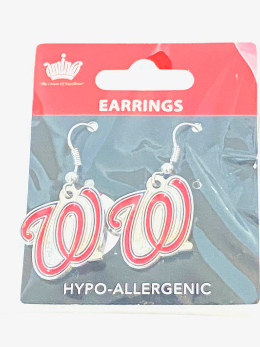Washington Nationals MLB 2013 Hypoallergenic NOS "W" Dangle Earrings