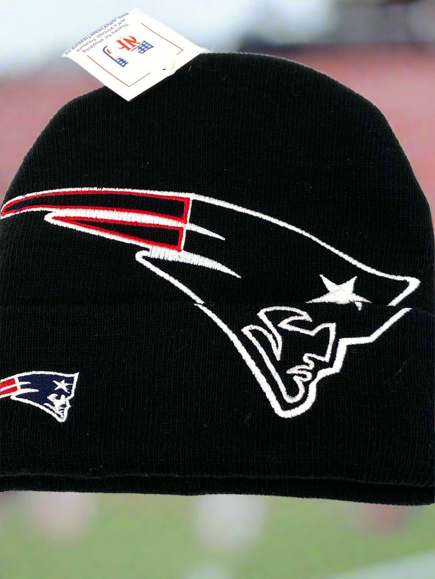 New England Patriots Vintage NFL Late '90's NOS Oversize Logo Black Knit Hat