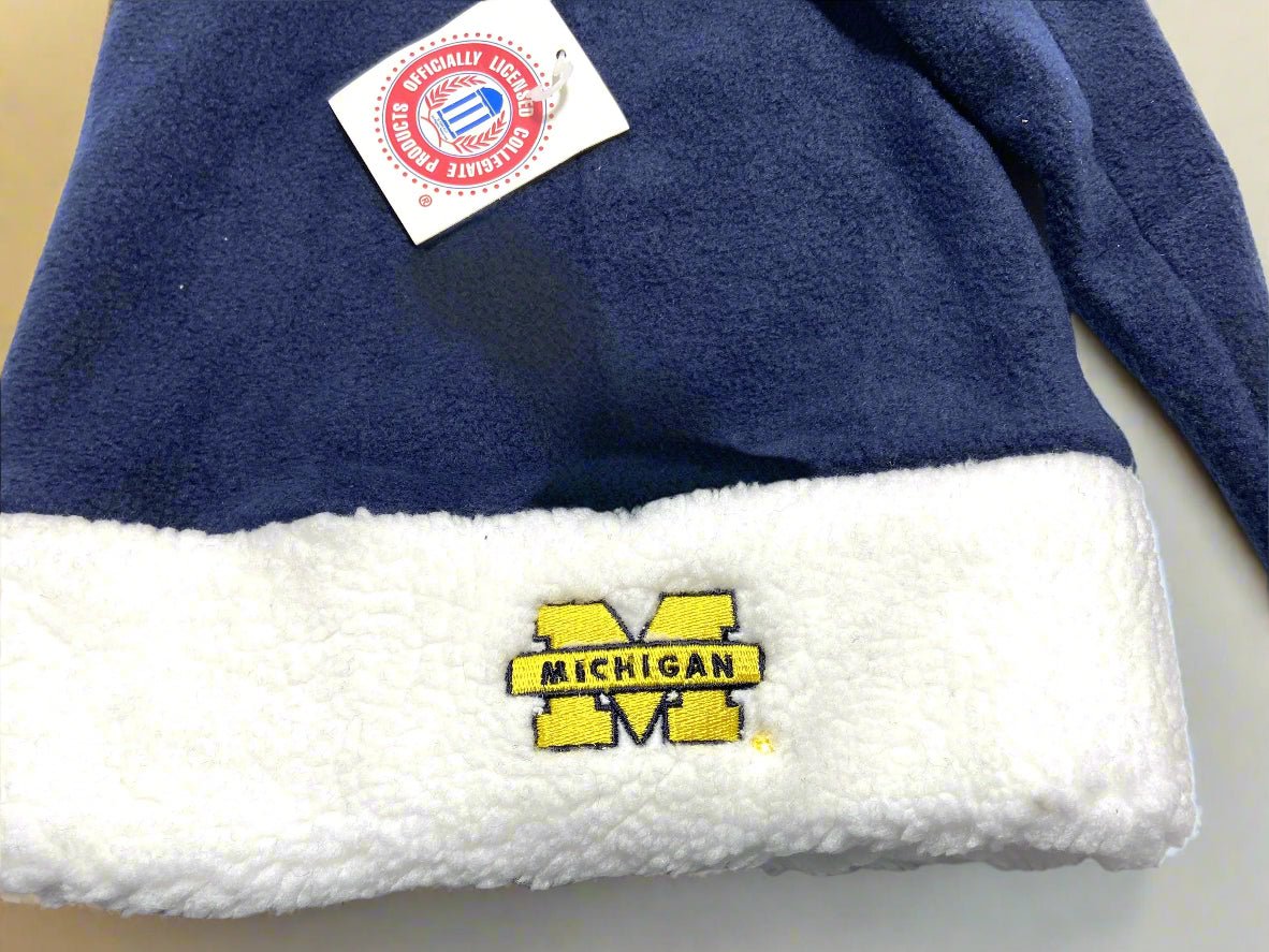 University of Michigan Vintage Late '90s NCAA Fleece NOS Santa Hat w/Bell