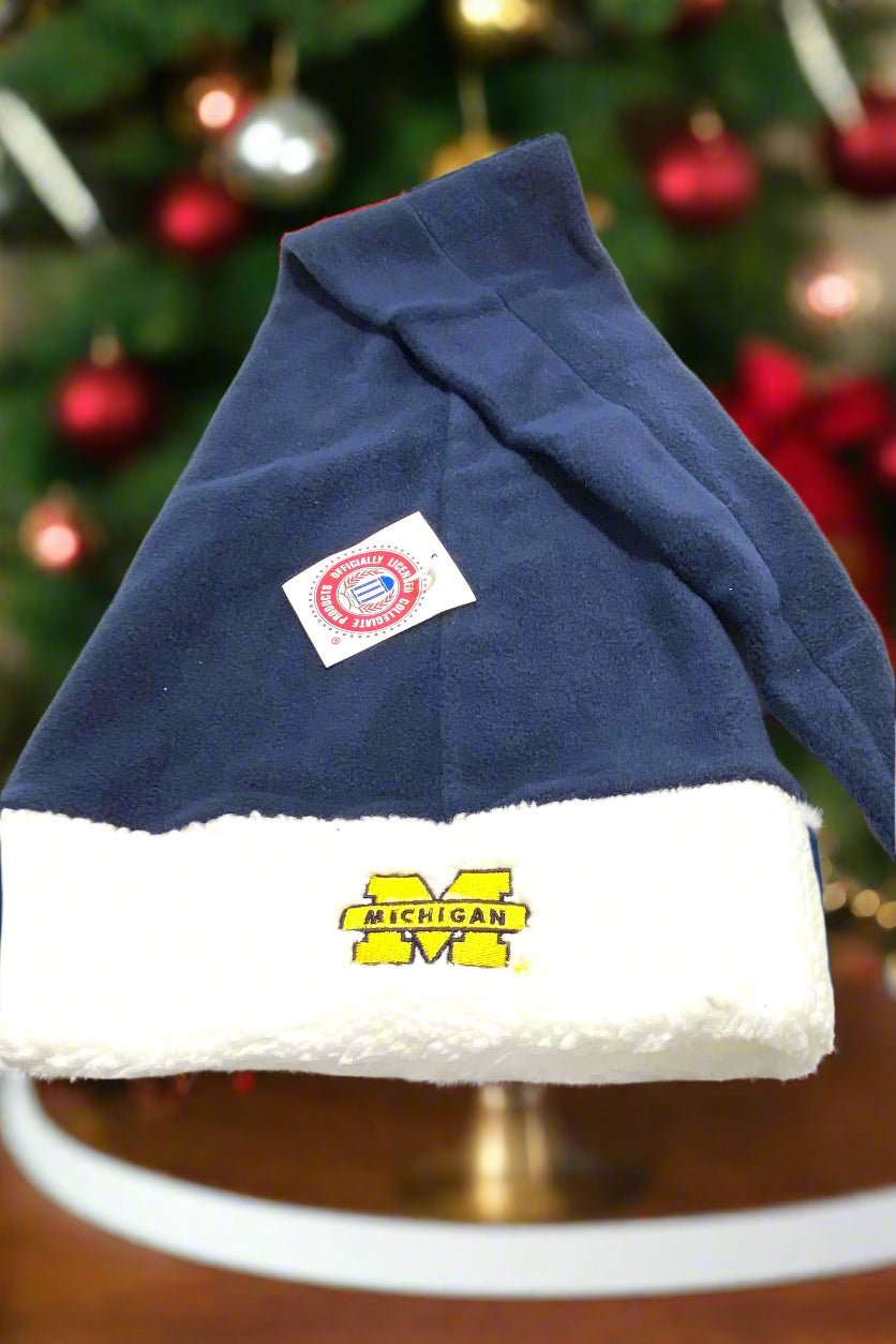 University of Michigan Vintage Late '90s NCAA Fleece NOS Santa Hat w/Bell