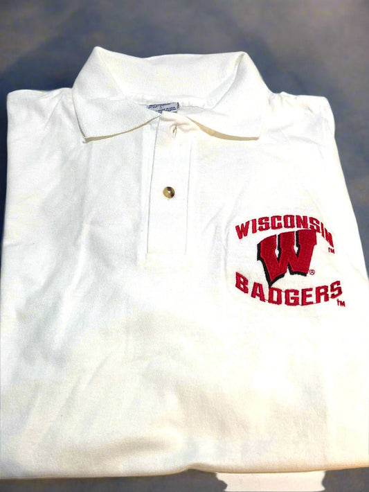University of Wisconsin Vintage NCAA White Polo NOS Shirt